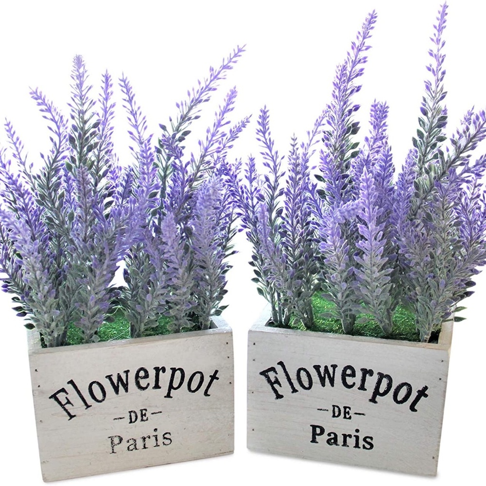 Butterfly Craze Artificial Lavender Plants in White Box Pots (Set of Two) – Rust